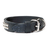 Double Ply 1 1/4" Wide Stitched & Studded Leather Dog Collar