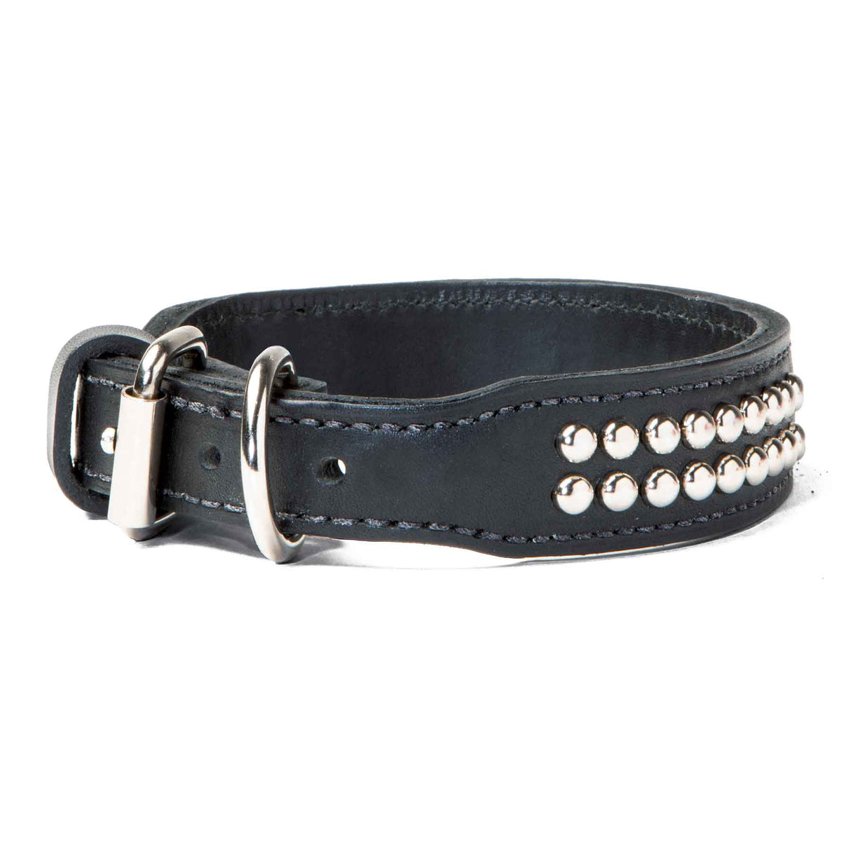 Double Ply 1 1/4" Wide Stitched & Studded Leather Dog Collar