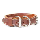 Double Ply 1 1/4" Wide Stitched & Studded Leather Dog Collar