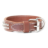 Double Ply 1 1/4" Wide Stitched & Studded Leather Dog Collar