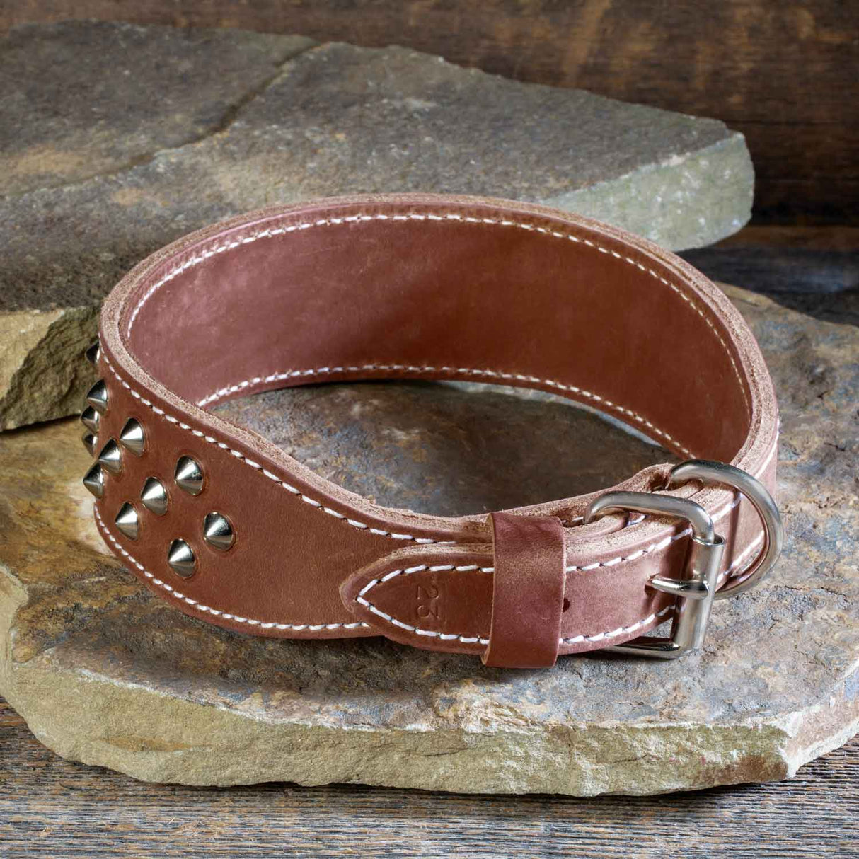 Double Ply 2" Wide Leather Studded Dog Collar