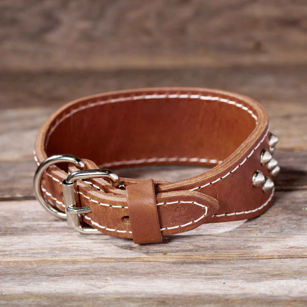 Double Ply 2" Wide Leather Studded Dog Collar