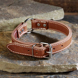 Double Ply 1" Wide Stitched Leather Dog Collar - Ring-N-Center