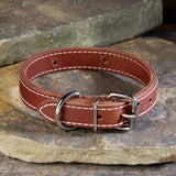 Double Ply 1" Wide Stitched Leather Dog Collar - D-Ring Behind Buckle