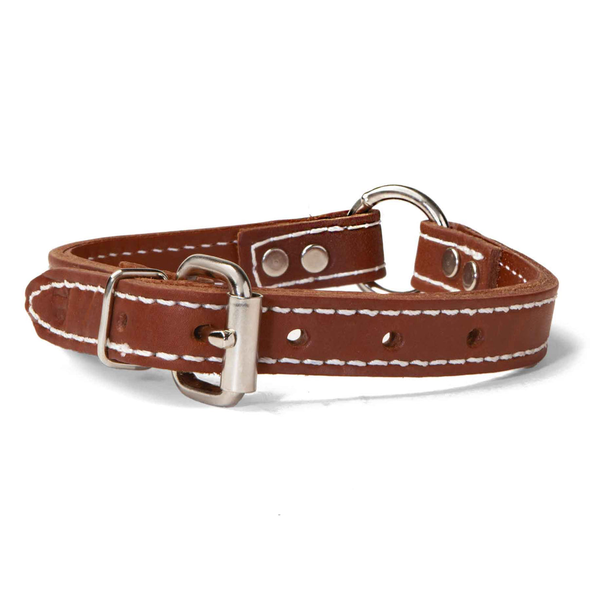 Double Ply 3/4" Wide Stitched Leather Dog Collar - Ring-N-Center