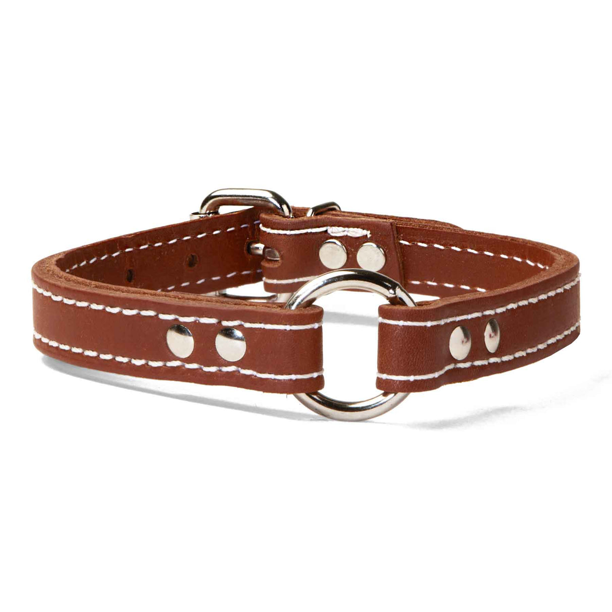 Double Ply 3/4" Wide Stitched Leather Dog Collar - Ring-N-Center