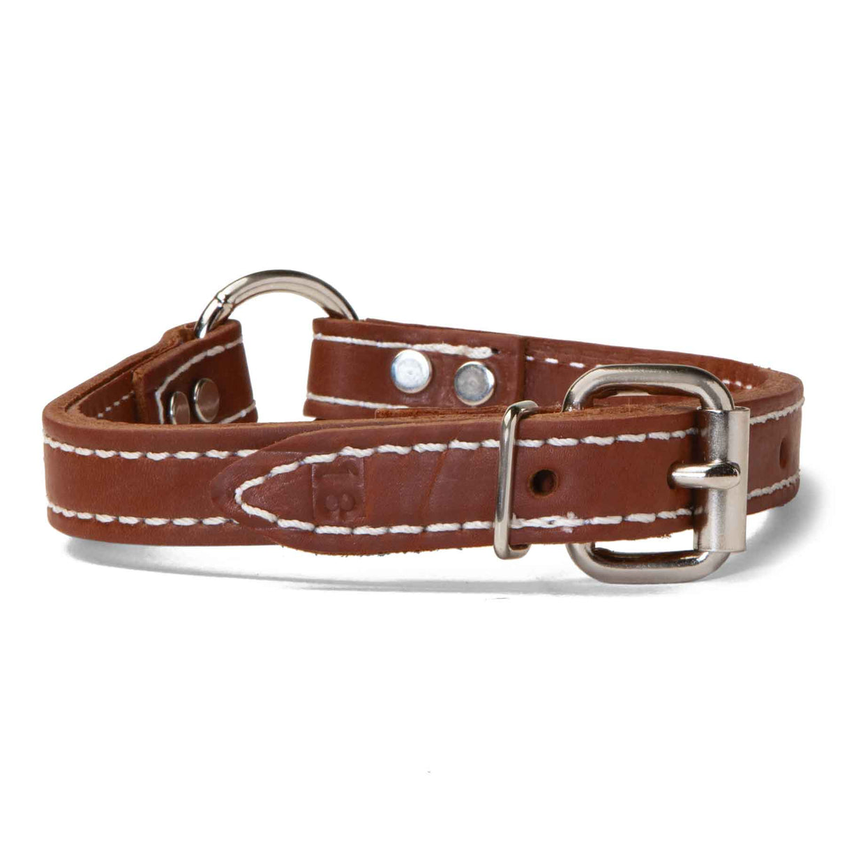 Double Ply 3/4" Wide Stitched Leather Dog Collar - Ring-N-Center