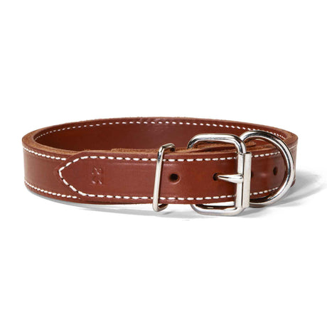 Double Ply 7/8" Wide Stitched Leather Dog Collar - D-Ring in Front