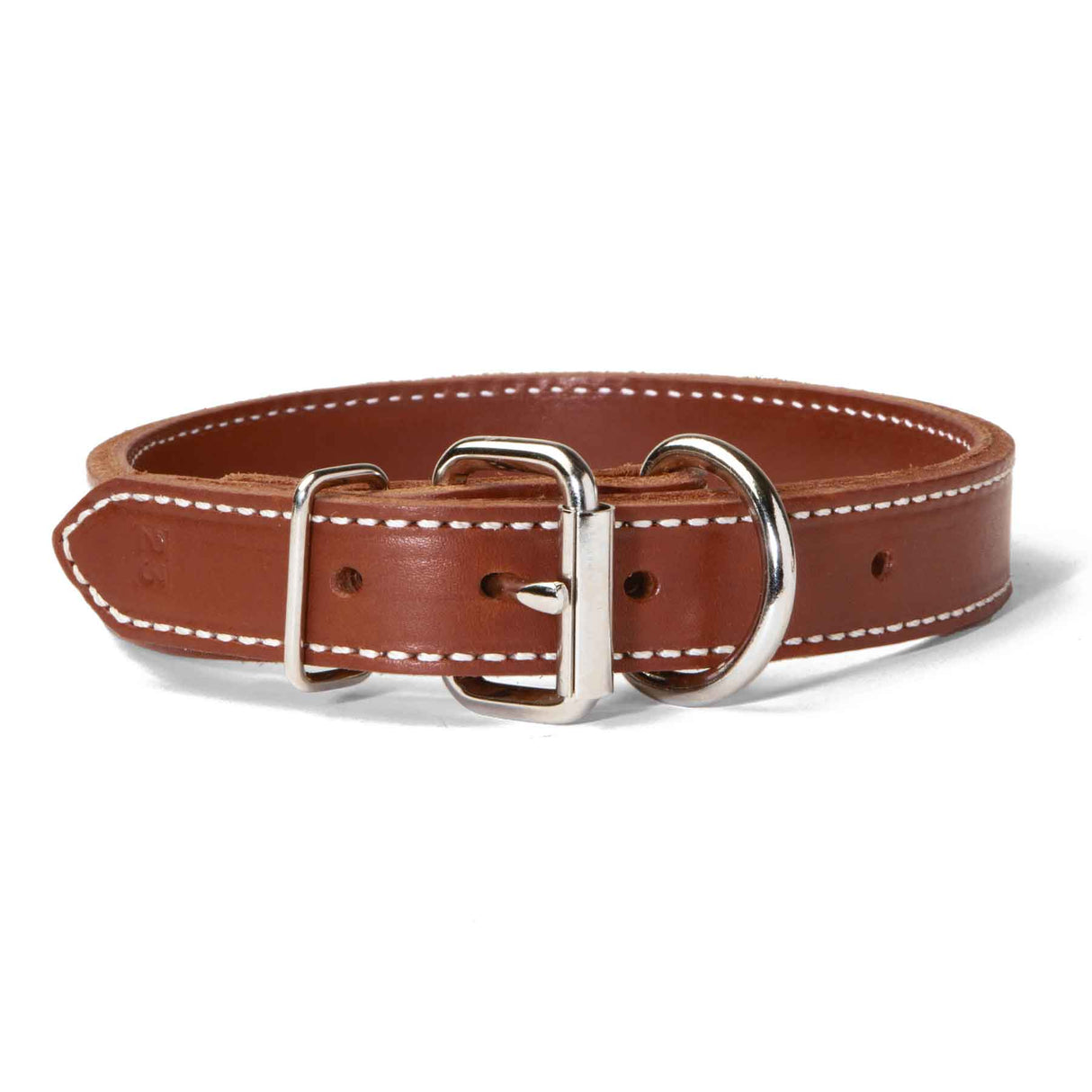 Double Ply 7/8" Wide Stitched Leather Dog Collar - D-Ring in Front