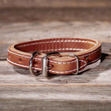 Double Ply 3/4" Wide Stitched Leather Dog Collar - D-Ring in Front