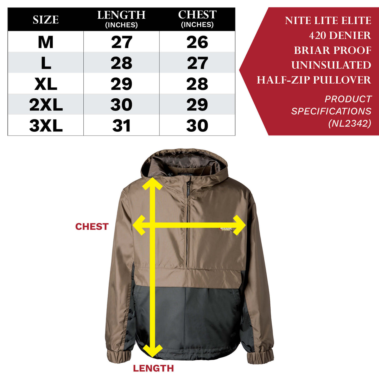 Nite Lite Elite 420 Denier Briar Proof Uninsulated Half Zip Pullover