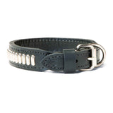 Double Ply 1 1/4" Wide Stitched Leather Dog Collar With Oblong Studs