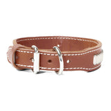 Double Ply 1 1/4" Wide Stitched Leather Dog Collar With Oblong Studs